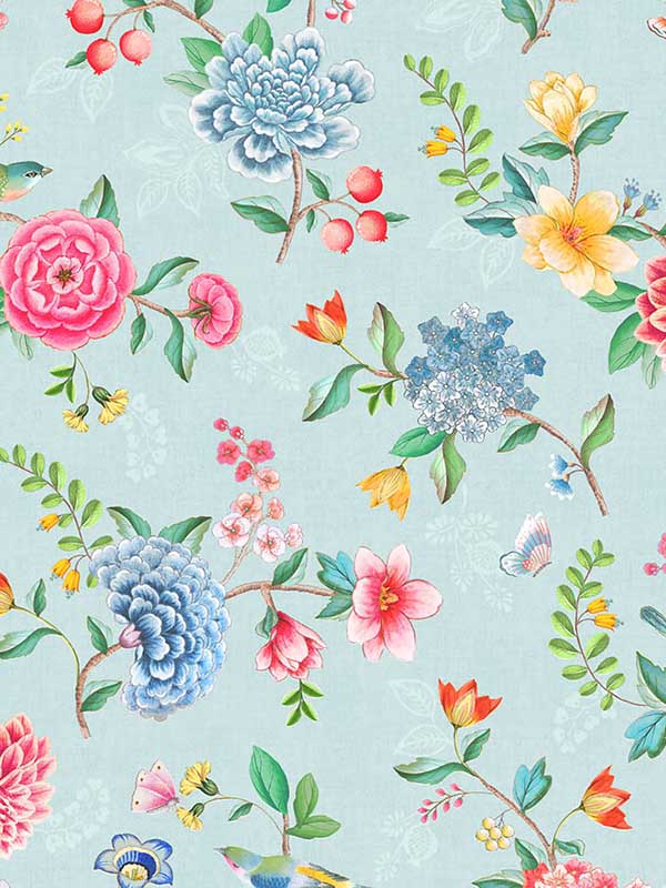 Good Evening Floral Garden fabric in light blue color - pattern number 300101 - by Eijffinger in the Pip Studio Amsterdam 5 collection