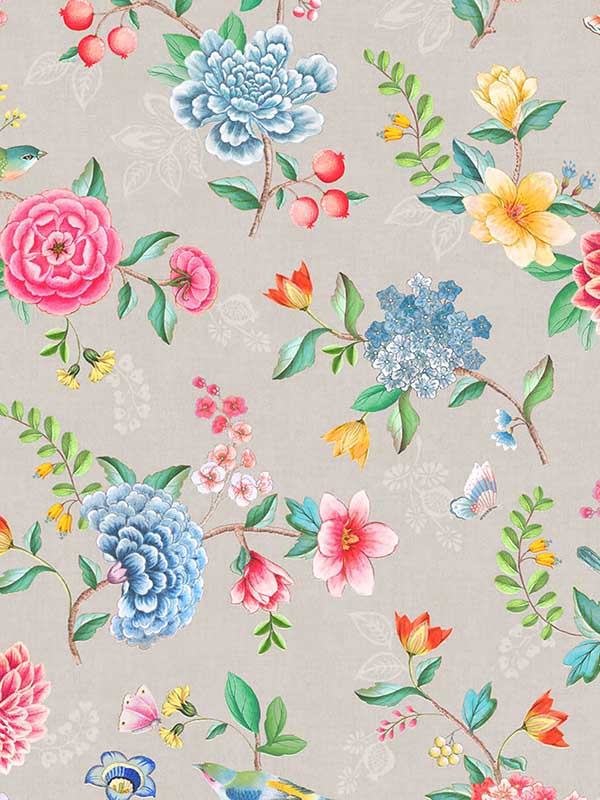 Good Evening Floral Garden fabric in taupe color - pattern number 300102 - by Eijffinger in the Pip Studio Amsterdam 5 collection