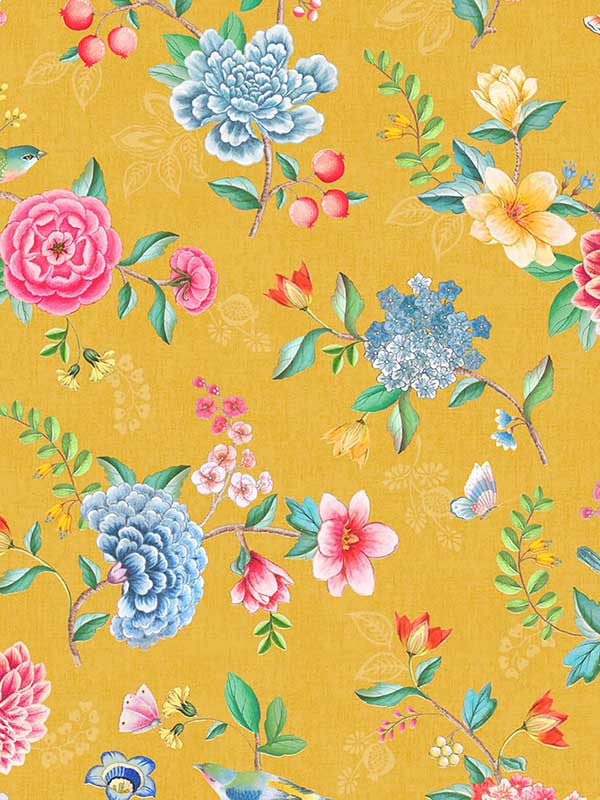 Good Evening Floral Garden fabric in yellow color - pattern number 300104 - by Eijffinger in the Pip Studio Amsterdam 5 collection