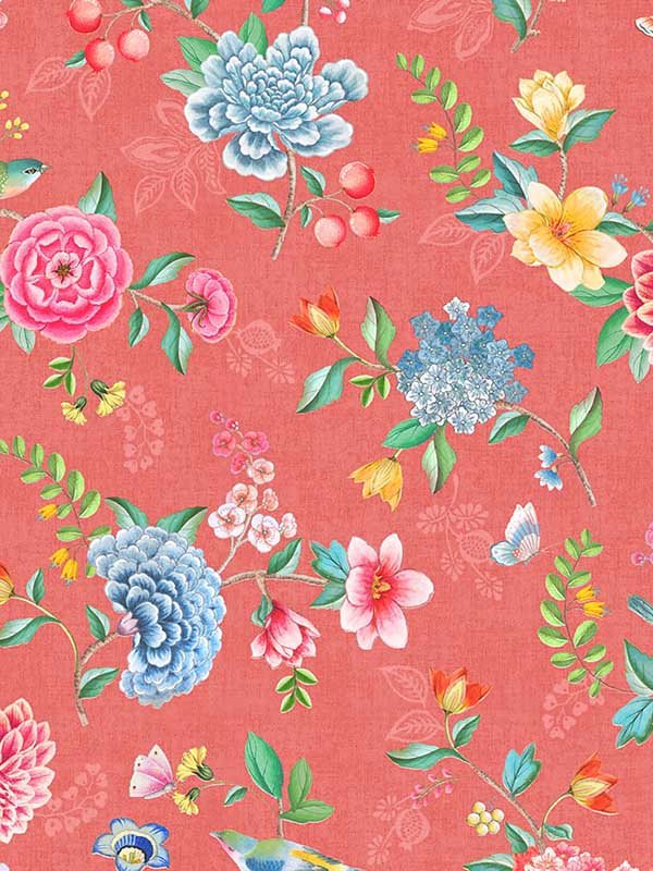 Good Evening Floral Garden fabric in red color - pattern number 300107 - by Eijffinger in the Pip Studio Amsterdam 5 collection