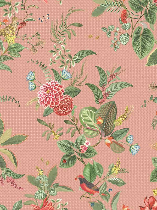 Floris Woodland Floral fabric in pink color - pattern number 300111 - by Eijffinger in the Pip Studio Amsterdam 5 collection