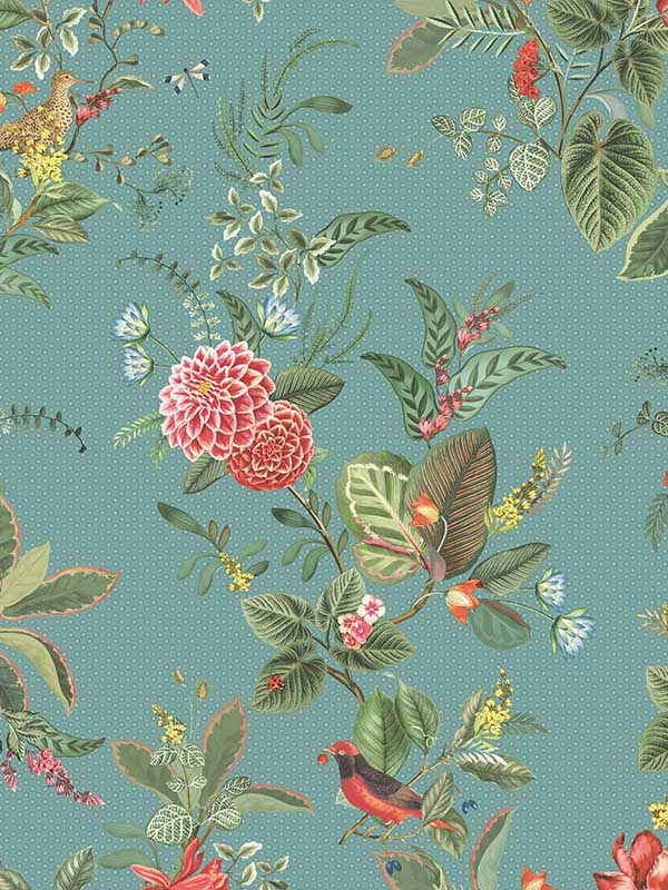 Floris Woodland Floral fabric in turquoise color - pattern number 300115 - by Eijffinger in the Pip Studio Amsterdam 5 collection