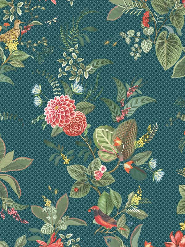 Floris Woodland Floral fabric in teal color - pattern number 300116 - by Eijffinger in the Pip Studio Amsterdam 5 collection