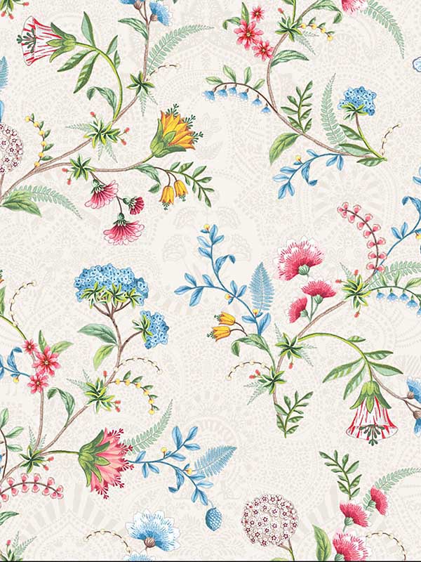La Majorelle Ornate Floral fabric in white color - pattern number 300120 - by Eijffinger in the Pip Studio Amsterdam 5 collection