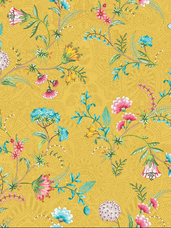 La Majorelle Ornate Floral fabric in yellow color - pattern number 300123 - by Eijffinger in the Pip Studio Amsterdam 5 collection