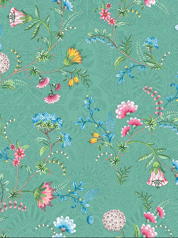 La Majorelle Ornate Floral fabric in green color - pattern number 300124 - by Eijffinger in the Pip Studio Amsterdam 5 collection