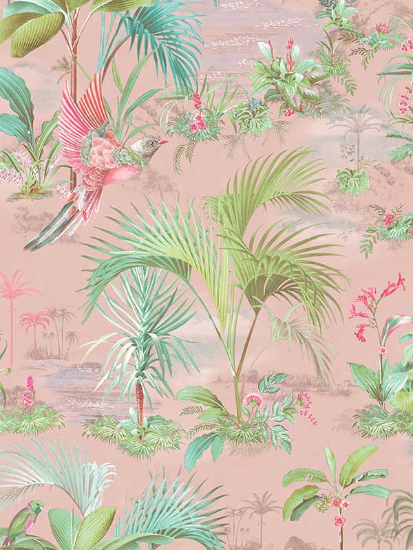 Calliope Palm Scenes fabric in pink color - pattern number 300141 - by Eijffinger in the Pip Studio Amsterdam 5 collection