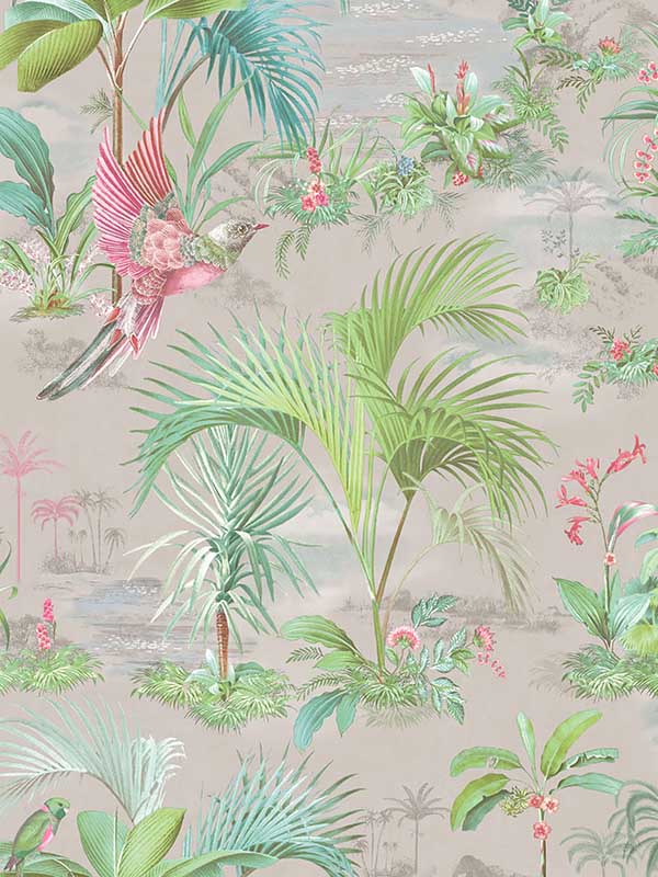 Calliope Palm Scenes fabric in grey color - pattern number 300142 - by Eijffinger in the Pip Studio Amsterdam 5 collection