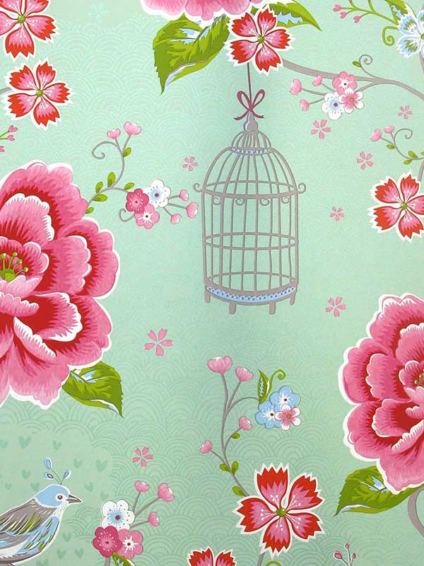 Yuma Birds in Paradise fabric in light green color - pattern number 300162 - by Eijffinger in the Pip Studio Amsterdam 5 collection