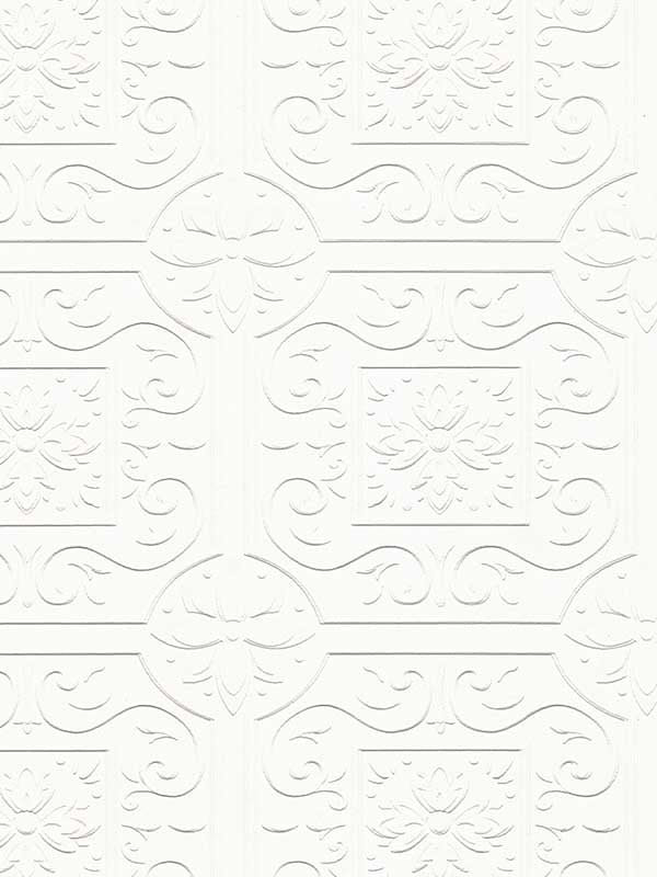 Ibold Tin Ceiling Scroll Paintable fabric in white color - pattern number 4000-59001 - by Brewster in the Paintworks collection