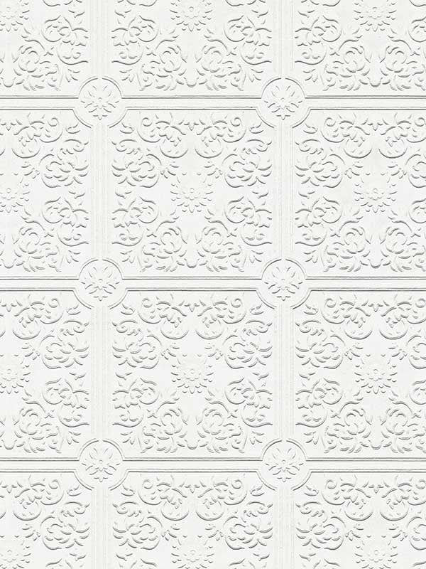 Nico Tin Ceiling Square Paintable fabric in white color - pattern number 4000-96291 - by Brewster in the Paintworks collection
