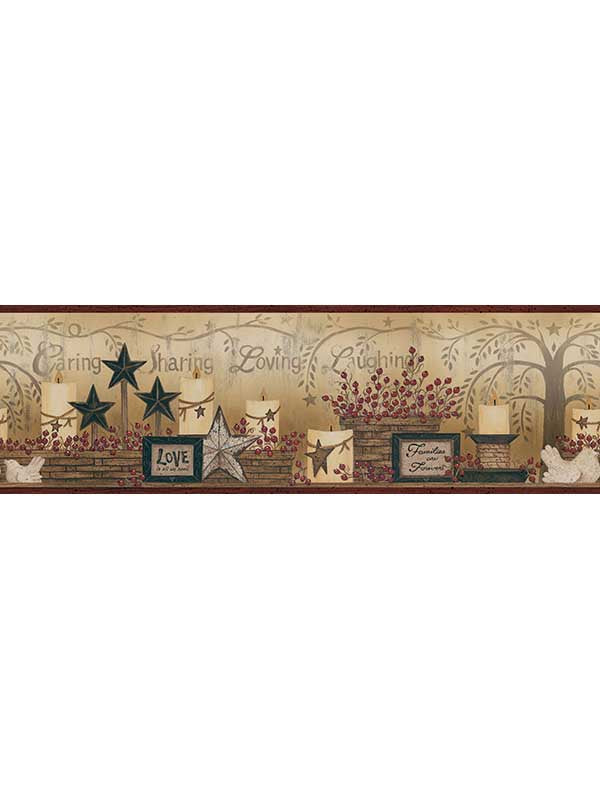 Caring Candles Country Border fabric in red color - pattern number 3123-2281 - by Chesapeake in the Homestead collection