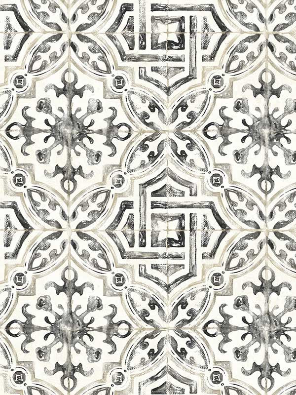 Sonoma Spanish Tile fabric in black color - pattern number 3123-12331 - by Chesapeake in the Homestead collection