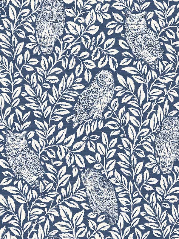 Parliament Owl wallpaper in navy color - pattern number 3123-12412 - by Chesapeake in the Homestead collection