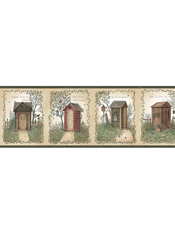 Fisher Outhouses fabric in sage color - pattern number 3123-50321 - by Chesapeake in the Homestead collection