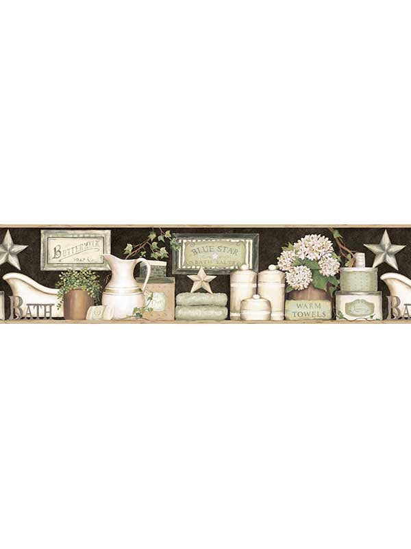 Martha Country Bath fabric in black color - pattern number 3123-63102 - by Chesapeake in the Homestead collection