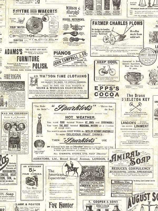 Adamstown Newspaper Classifieds wallpaper in cream color - pattern number 3123-64271 - by Chesapeake in the Homestead collection