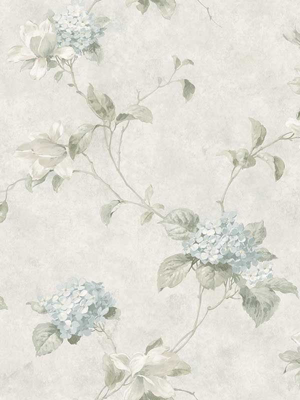 Magnolia Hydrangea Trail wallpaper in light blue color - pattern number 3123-76306 - by Chesapeake in the Homestead collection