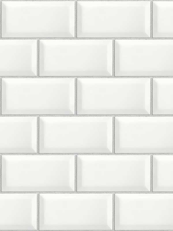 Large Subway Tile Peel and Stick wallpaper in alabaster and grey color - pattern number NW37600 - by NextWall in the Peel and Stick Wallpaper by Nextwall collection