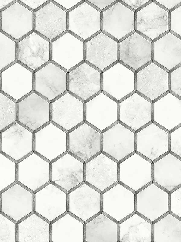 Inlay Hexagon Peel and Stick wallpaper in carrara and metallic silver color - pattern number NW38615 - by NextWall in the Peel and Stick Wallpaper by Nextwall collection