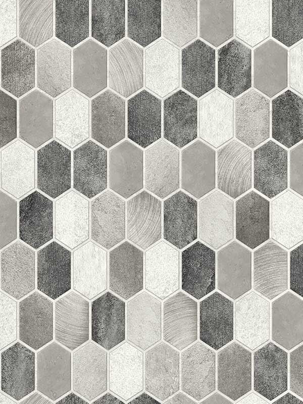 Brushed Hex Tile Peel and Stick wallpaper in pavestone and chrome color - pattern number NW38805 - by NextWall in the Peel and Stick Wallpaper by Nextwall collection