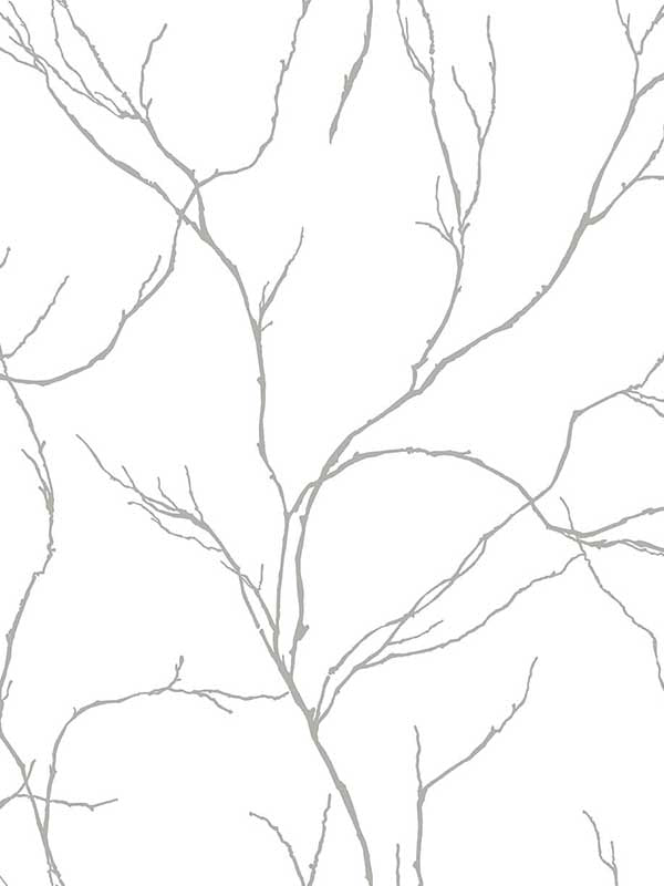 Delicate Branches Peel and Stick wallpaper in metallic silver color - pattern number NW39008 - by NextWall in the Peel and Stick Wallpaper by Nextwall collection