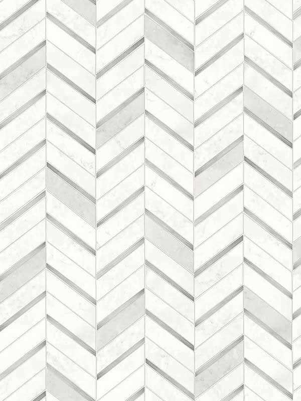 Chevron Marble Tile Peel and Stick wallpaper in metallic silver and pearl gray color - pattern number NW39208 - by NextWall in the Peel and Stick Wallpaper by Nextwall collection