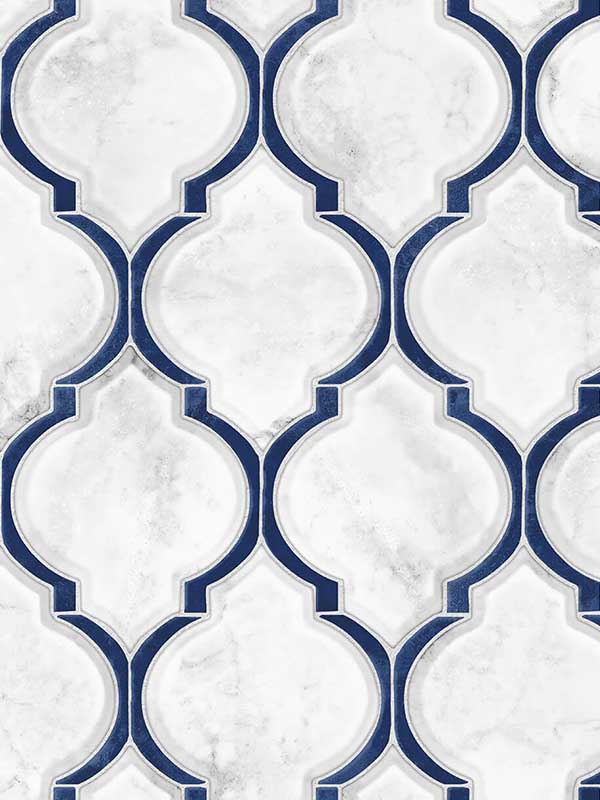 Marbled Ogee Peel and Stick wallpaper in royal blue and carrara color - pattern number NW39302 - by NextWall in the Peel and Stick Wallpaper by Nextwall collection