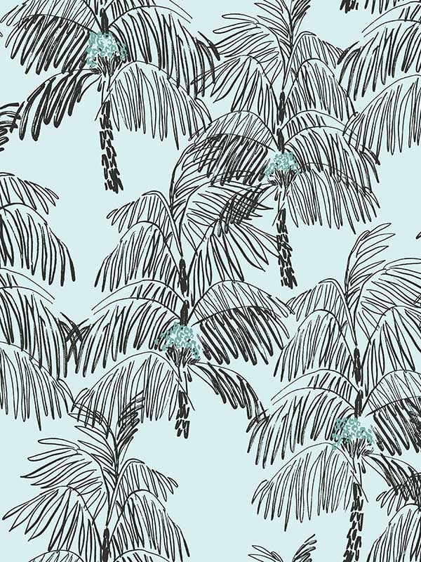Palm Beach Peel and Stick wallpaper in sky blue and black color - pattern number NW40012 - by NextWall in the Peel and Stick Wallpaper by Nextwall collection