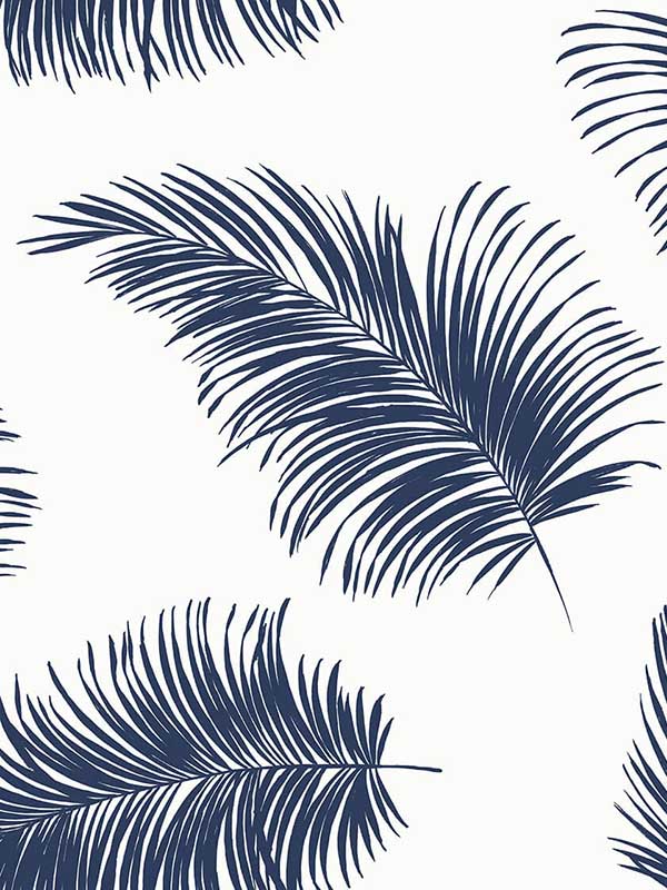Tossed Palm Peel and Stick fabric in white and navy color - pattern number LN20312 - by NextWall in the Peel and Stick Wallpaper by Lillian August Luxe Haven collection