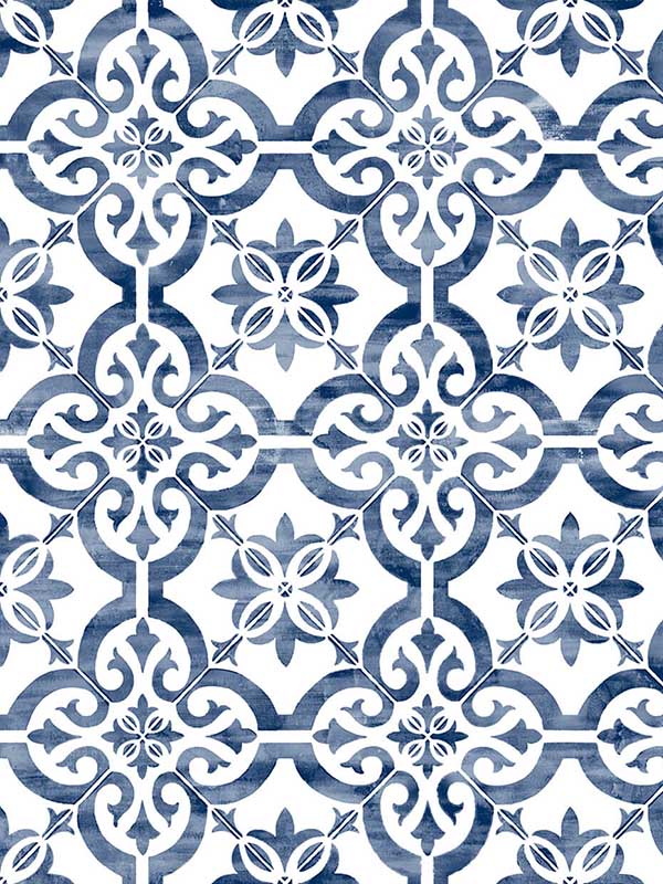 Porto Tile Peel and Stick wallpaper in riviera blue color - pattern number LN21212 - by NextWall in the Peel and Stick Wallpaper by Lillian August Luxe Haven collection