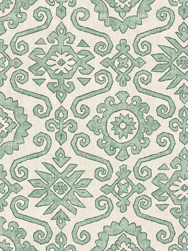 Augustine Peel and Stick fabric in mineral green color - pattern number SG10804 - by NextWall in the Peel and Stick Wallpaper by Stacy Garcia Sojourn Collection collection