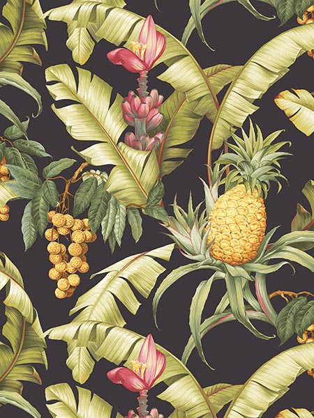 Pineapple Floral fabric in ebony color - pattern number TP80000 - by Pelican Prints in the Maui Maui collection