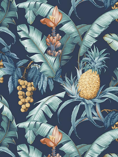Pineapple Floral fabric in navy blue color - pattern number TP80002 - by Pelican Prints in the Maui Maui collection