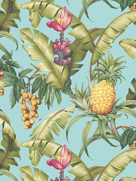 Pineapple Floral fabric in aqua color - pattern number TP80004 - by Pelican Prints in the Maui Maui collection