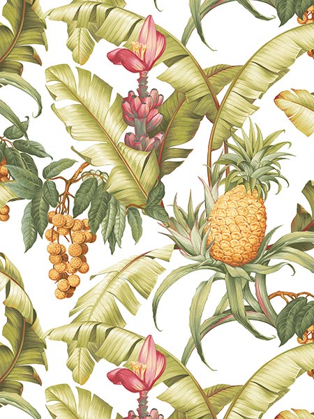 Pineapple Floral fabric in white color - pattern number TP80005 - by Pelican Prints in the Maui Maui collection
