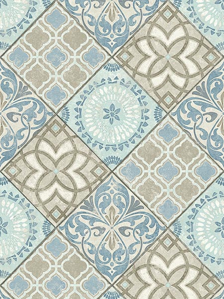 Tile fabric in blue color - pattern number TP80305 - by Pelican Prints in the Maui Maui collection