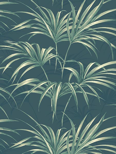 Open Palm Leaf fabric in deep teal color - pattern number TP80604 - by Pelican Prints in the Maui Maui collection