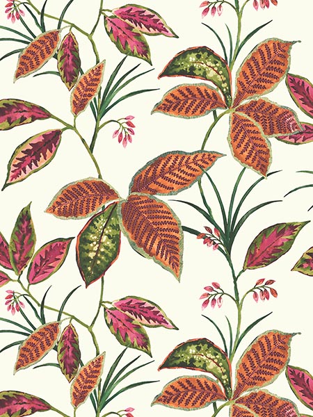 Leaves wallpaper in terra cotta color - pattern number TP80810 - by Pelican Prints in the Maui Maui collection