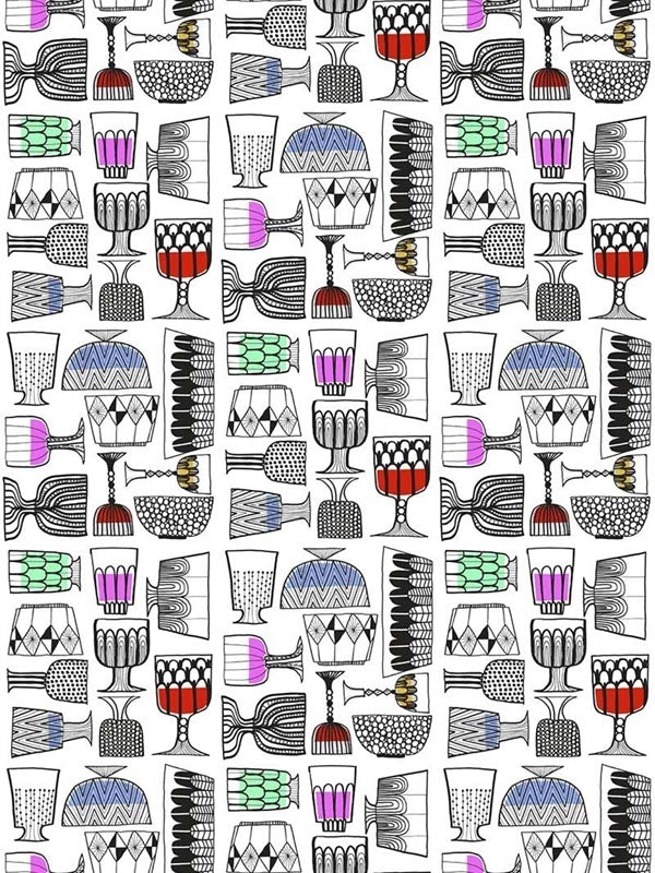 Kippis fabric in ebony eggshell and multicolored color - pattern number 14100X - by Wallquest in the Marimekko Wallcoverings Vol 5 collection