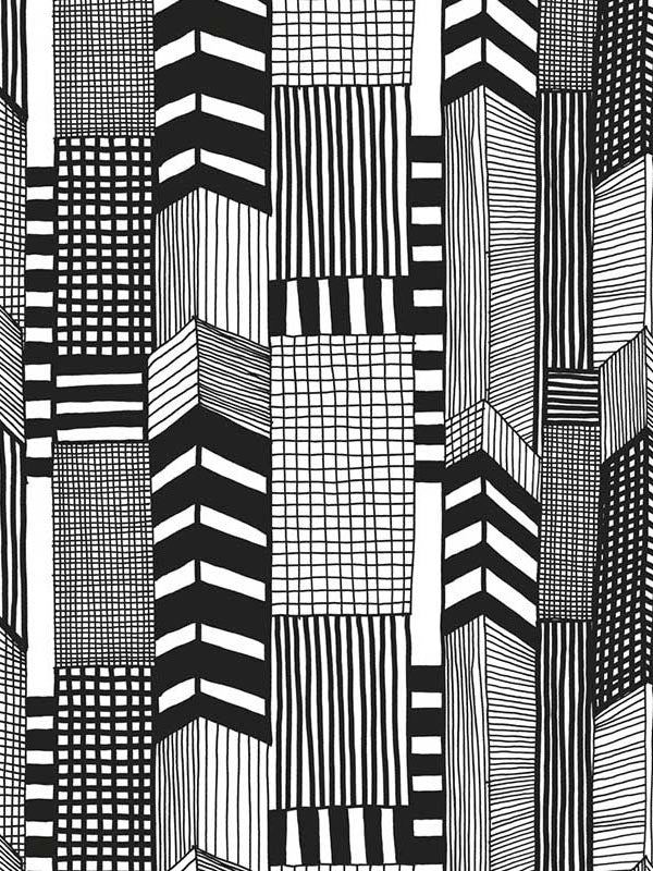 Ruutukaava fabric in ebony and eggshell color - pattern number 14111X - by Wallquest in the Marimekko Wallcoverings Vol 5 collection