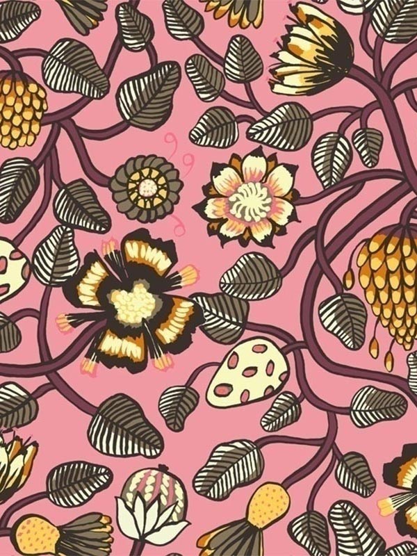 Pieni Tiara fabric in salmon and plum color - pattern number 23331X - by Wallquest in the Marimekko Wallcoverings Vol 5 collection