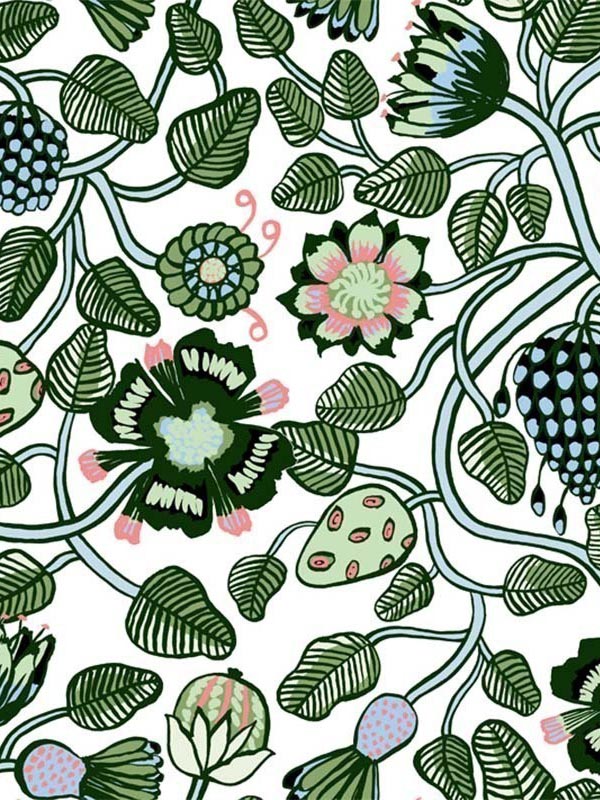Pieni Tiara wallpaper in emerald jade and light blue color - pattern number 23332X - by Wallquest in the Marimekko Wallcoverings Vol 5 collection