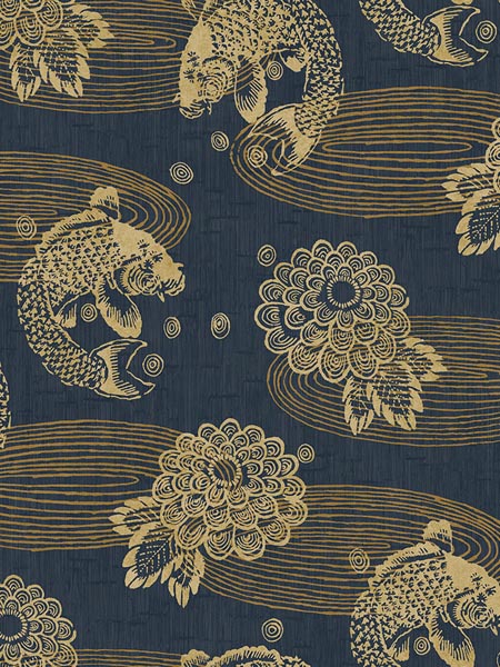 Koi Pond fabric in navy color - pattern number AF40602 - by Pelican Prints in the Sumi Collection collection