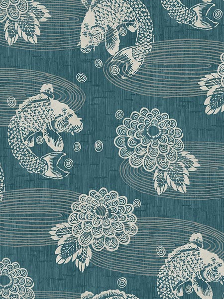 Koi Pond fabric in blue color - pattern number AF40604 - by Pelican Prints in the Sumi Collection collection