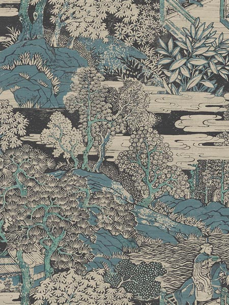 Eastern Garden fabric in blue color - pattern number AF40804 - by Pelican Prints in the Sumi Collection collection
