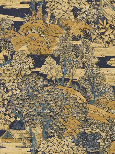 Eastern Garden fabric in navy color - pattern number AF40805 - by Pelican Prints in the Sumi Collection collection
