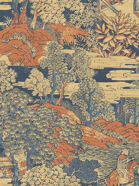 Eastern Garden fabric in navy color - pattern number AF40806 - by Pelican Prints in the Sumi Collection collection