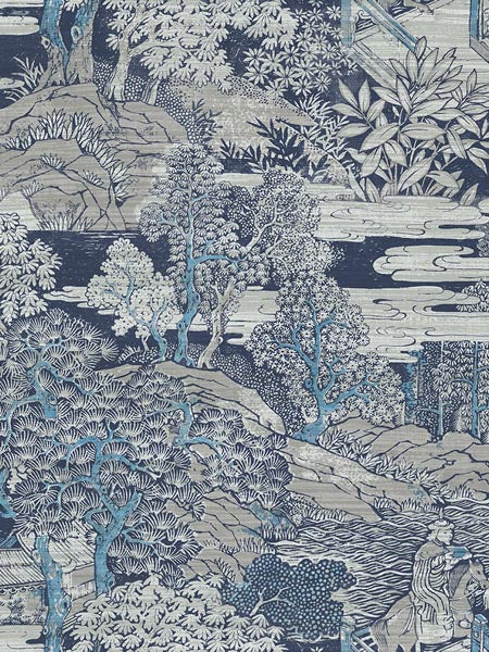Eastern Garden fabric in blue color - pattern number AF40808 - by Pelican Prints in the Sumi Collection collection