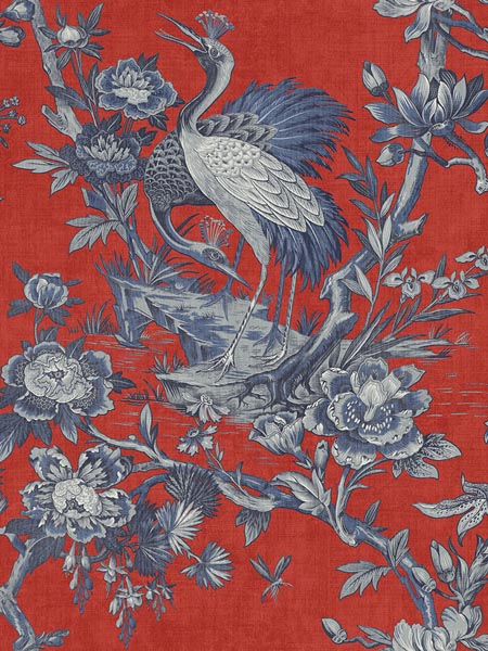 Crane Toile wallpaper in red color - pattern number AF41301 - by Pelican Prints in the Sumi Collection collection